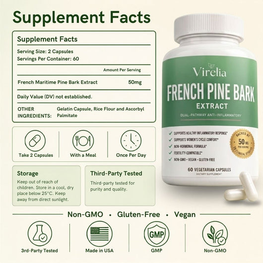 Virelia French Pine Bark Extract - 50mg Capsules